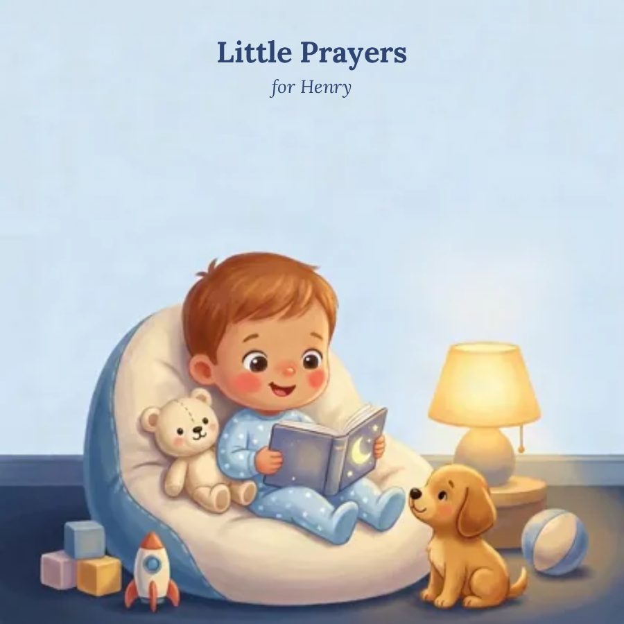 The Little Prayers keepsake cover with a sample character, titled for Henry