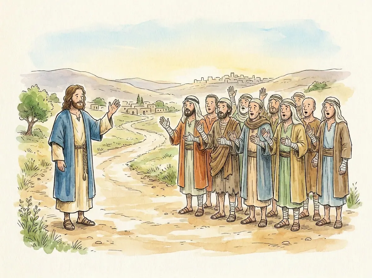 The Ten Lepers — Bible story illustration for kids
