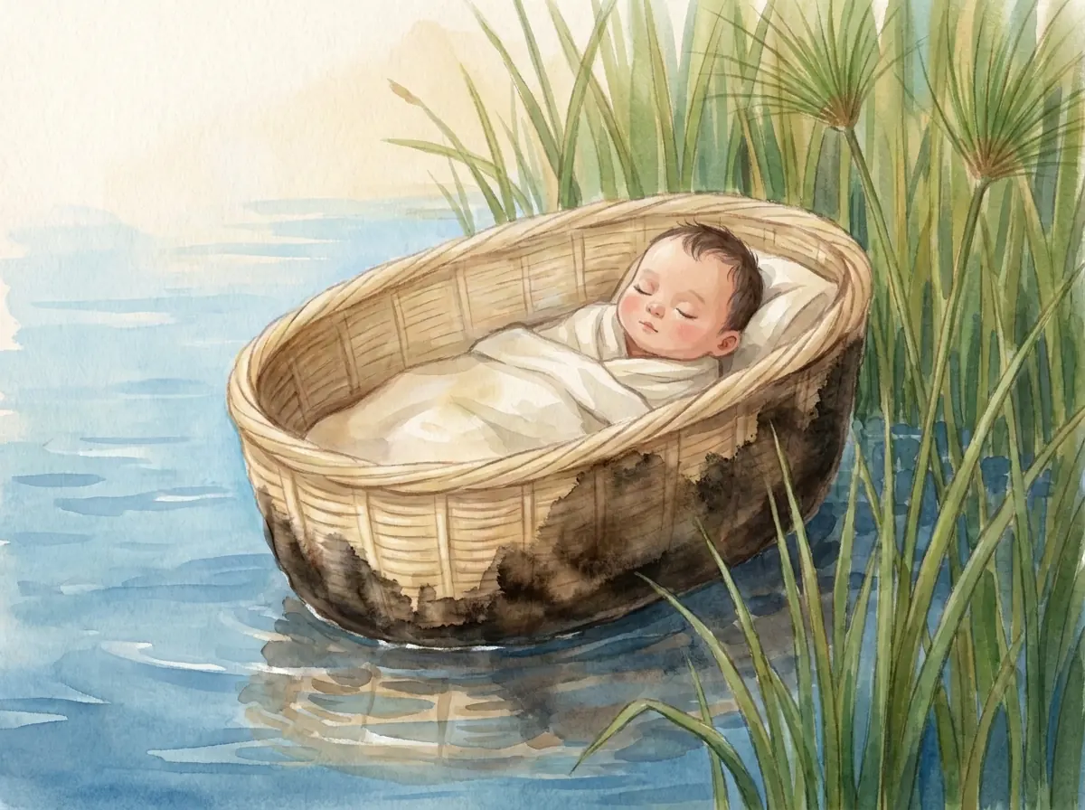 Baby Moses: Bible story illustration for kids