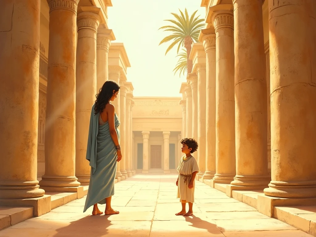 Young Moses growing up in the Egyptian palace