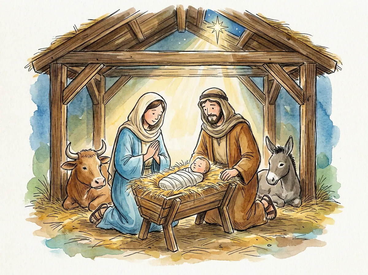 The Birth of Jesus — Bible story illustration for kids