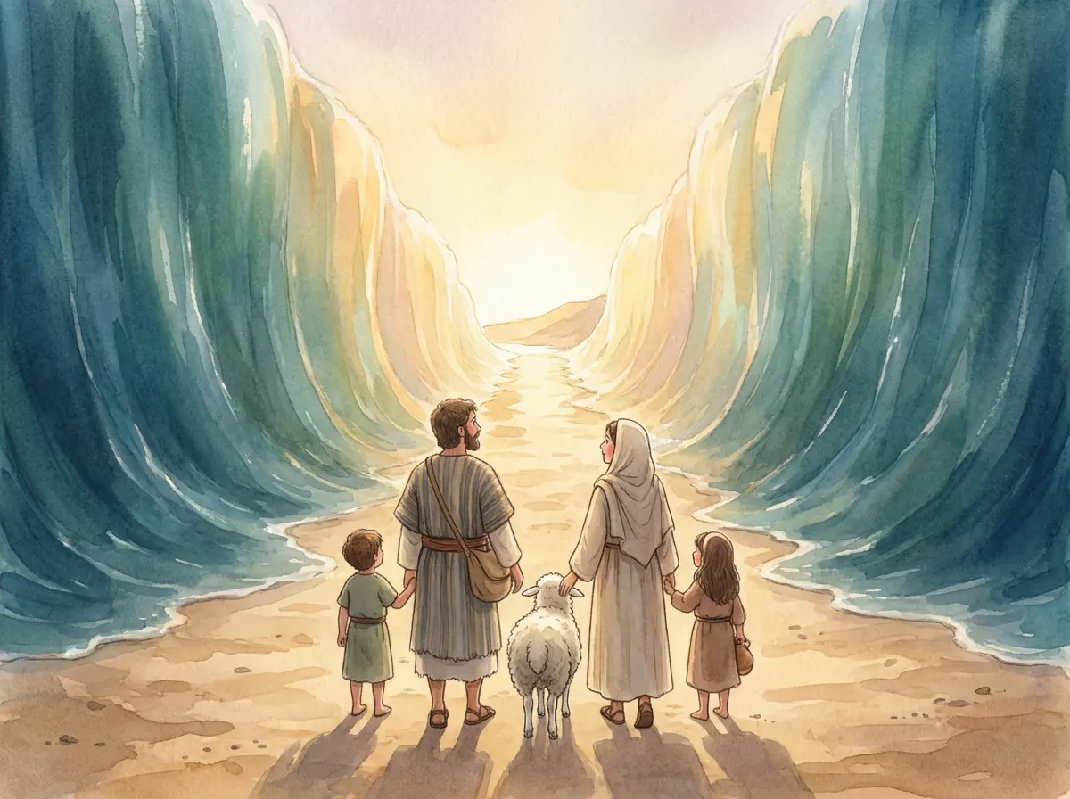 Crossing the Red Sea: Bible story illustration for kids