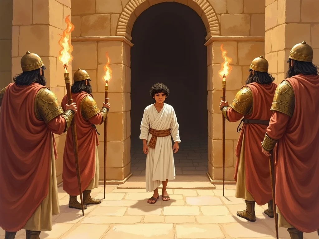 Guards leading Daniel to the lions' den