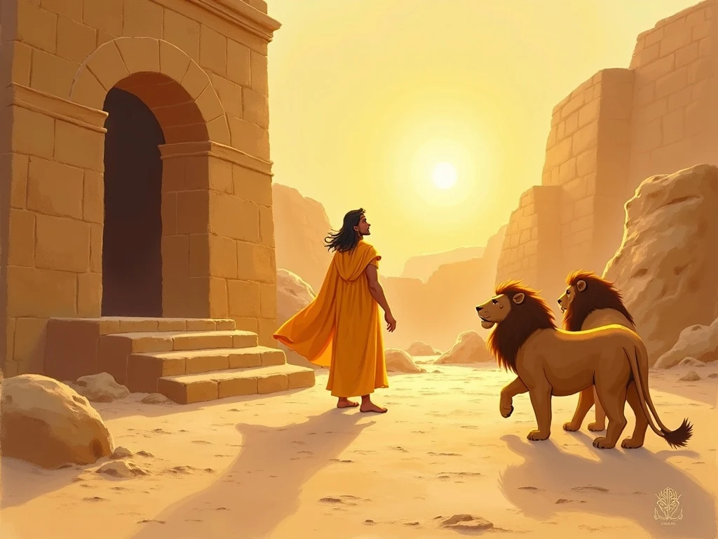 The king finding Daniel safe at dawn