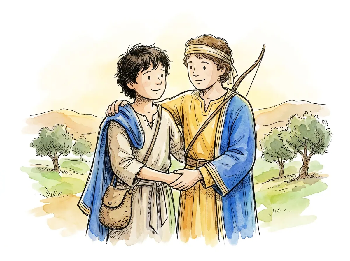 David and Jonathan — Bible story illustration for kids