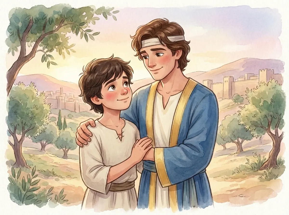 David and Jonathan: Bible story illustration for kids