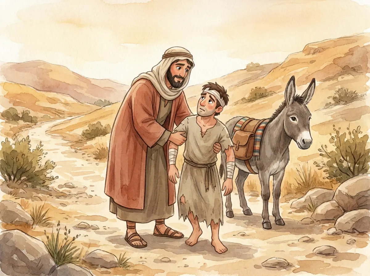 The Good Samaritan: Bible story illustration for kids