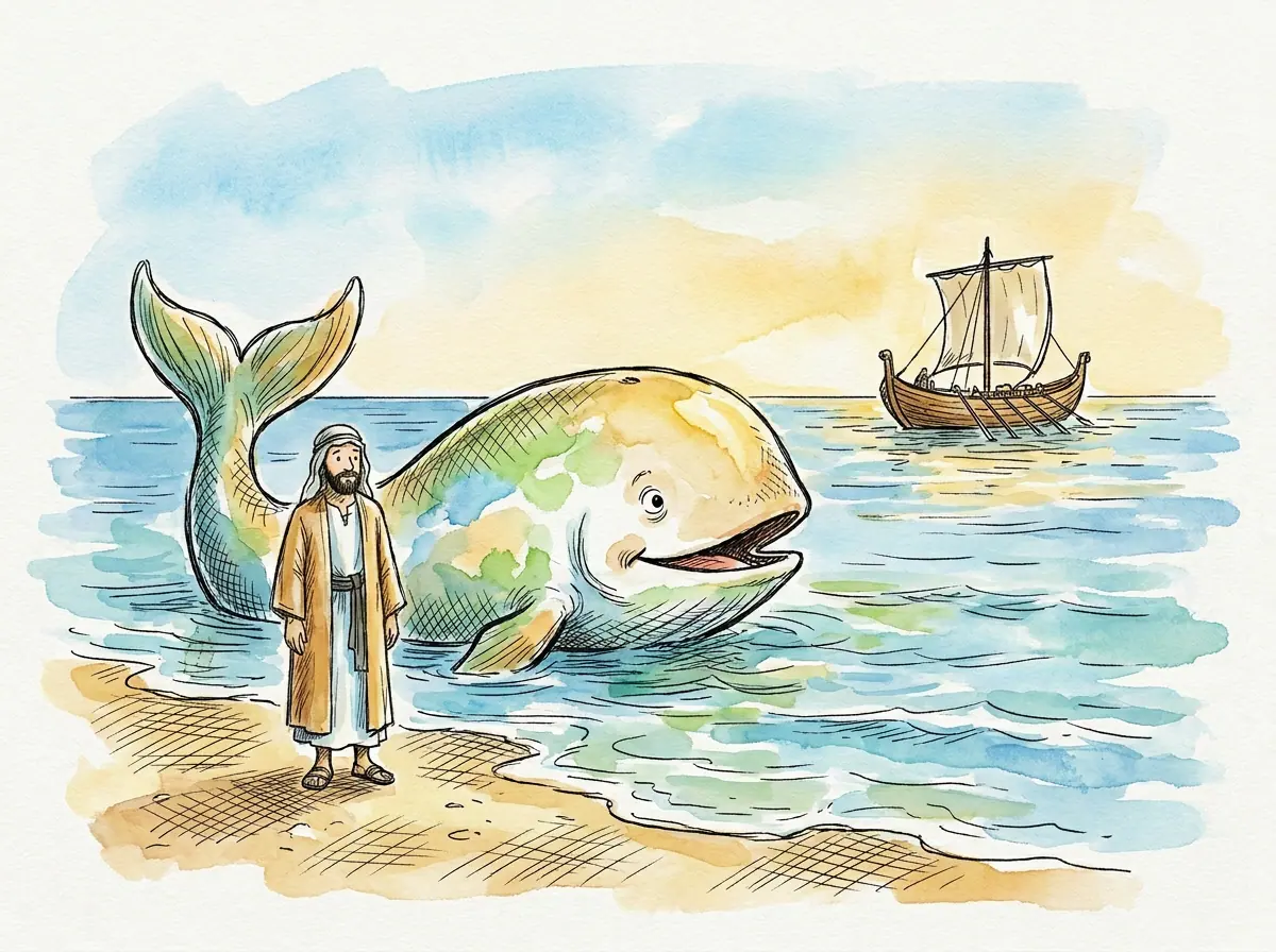 Jonah and the Whale — Bible story illustration for kids