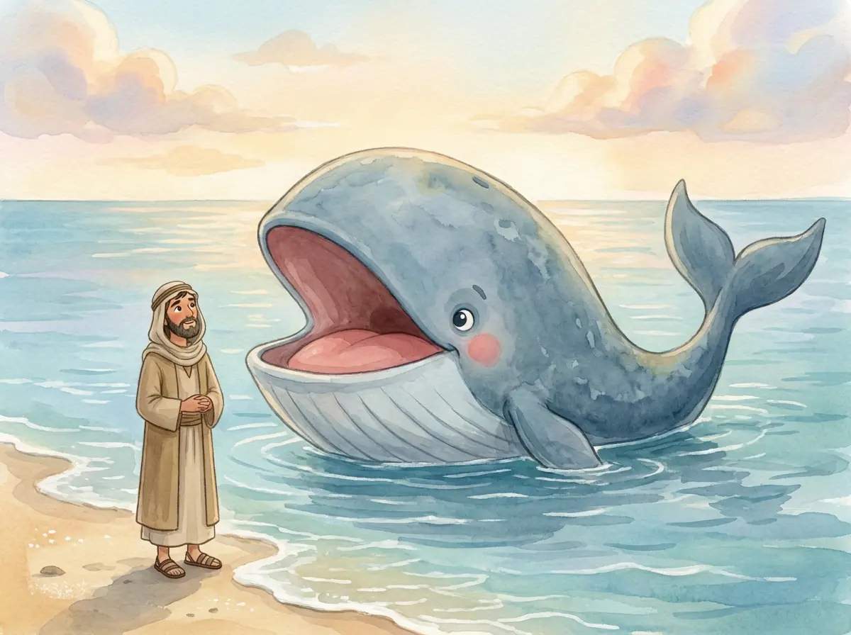 Jonah and the Whale: Bible story illustration for kids
