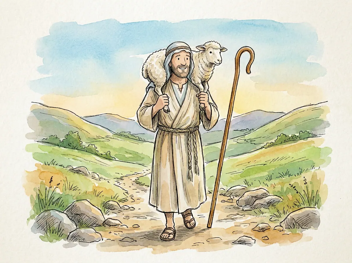 The Lost Sheep — Bible story illustration for kids