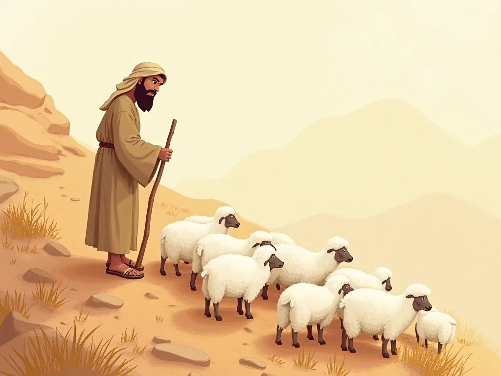 The shepherd noticing one sheep is missing