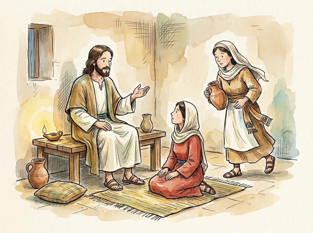 Mary and Martha — Bible story illustration for kids
