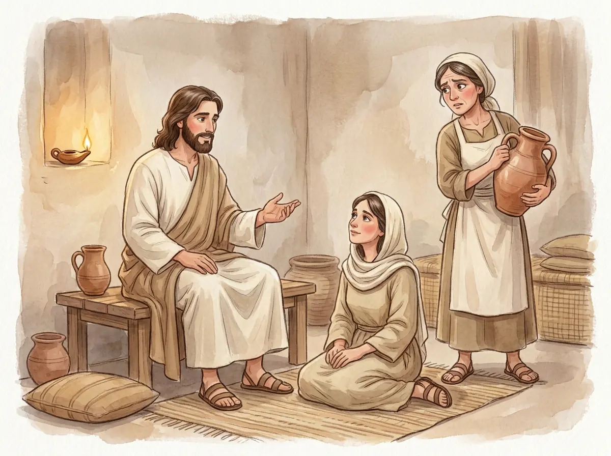 Mary and Martha: Bible story illustration for kids
