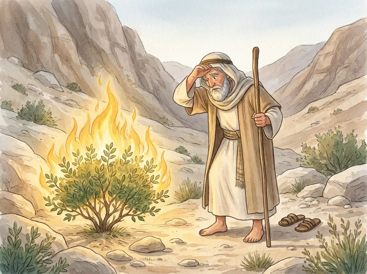 Moses and the Burning Bush: Bible story illustration for kids
