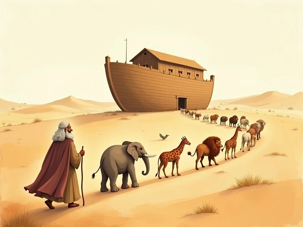 Pairs of animals boarding the ark two by two