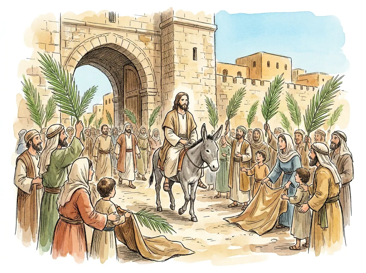 Palm Sunday — Bible story illustration for kids