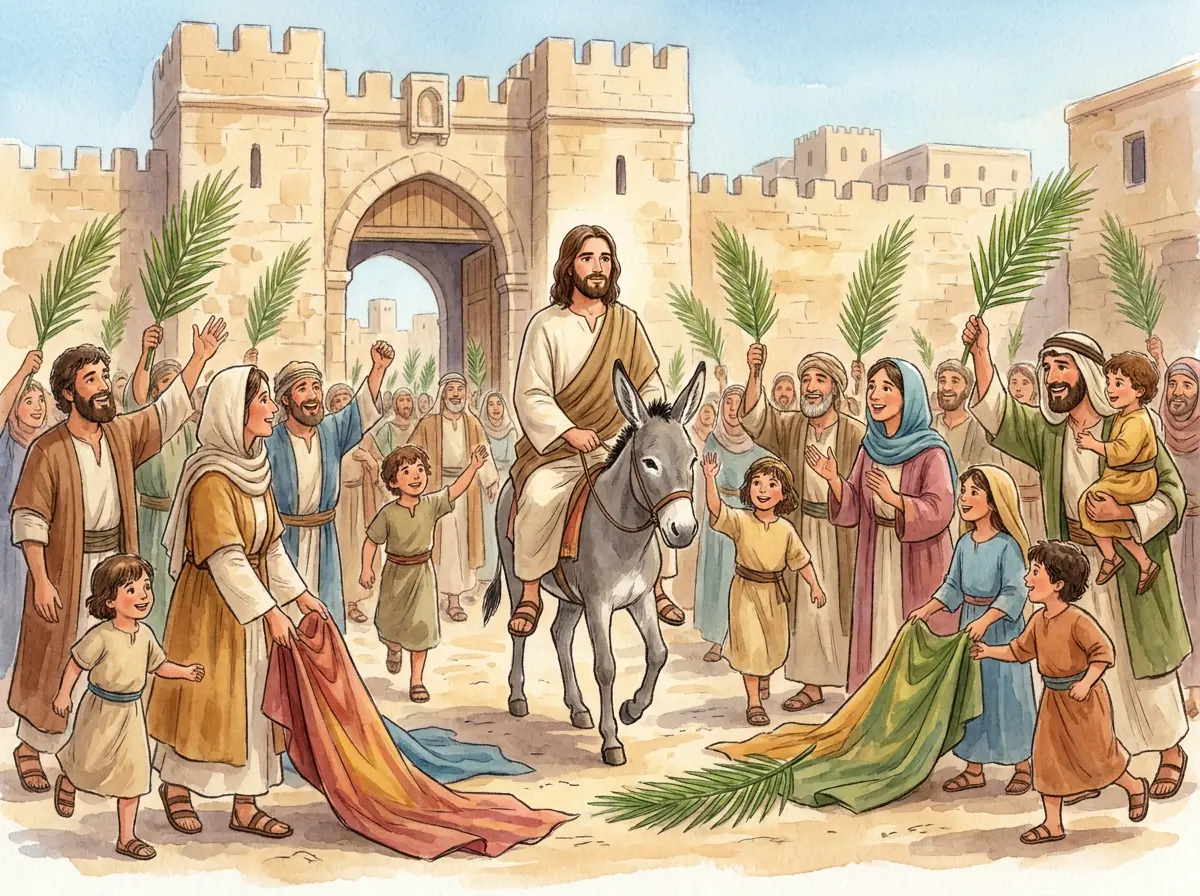 Palm Sunday: Bible story illustration for kids