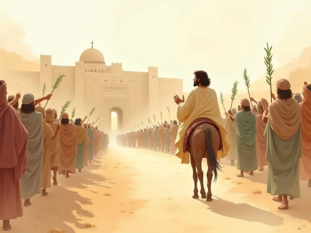 Disciples preparing the donkey for Jesus