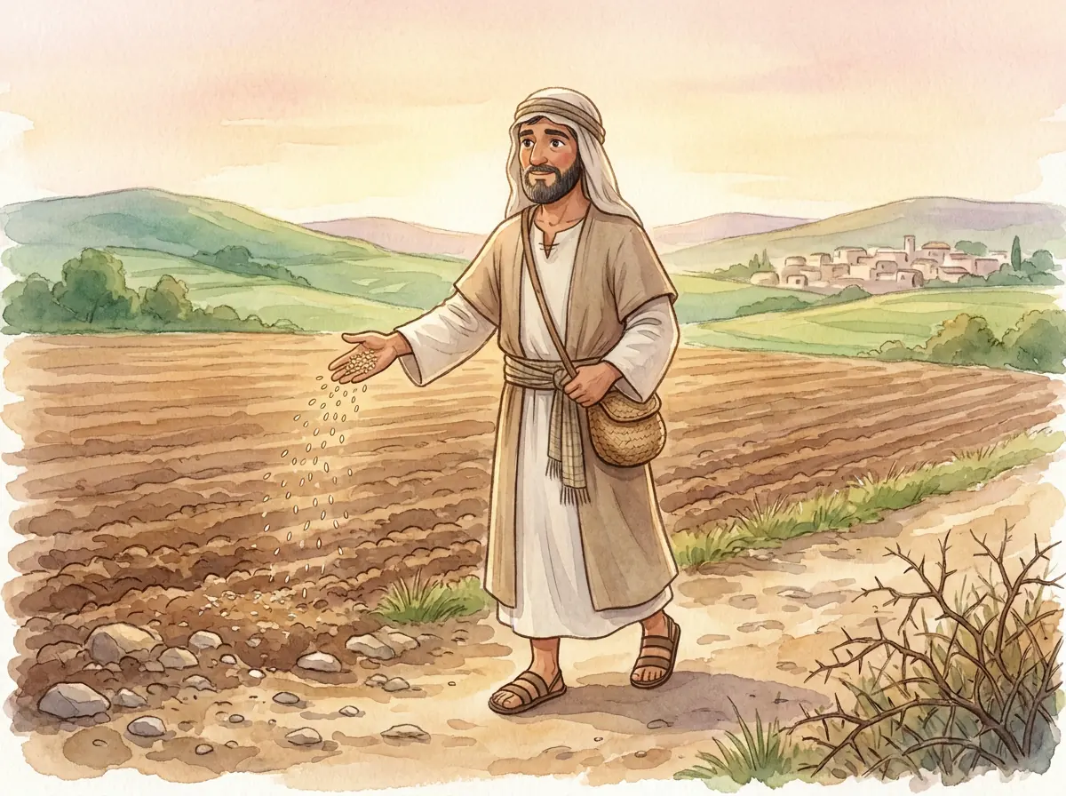 The Parable of the Sower: Bible story illustration for kids