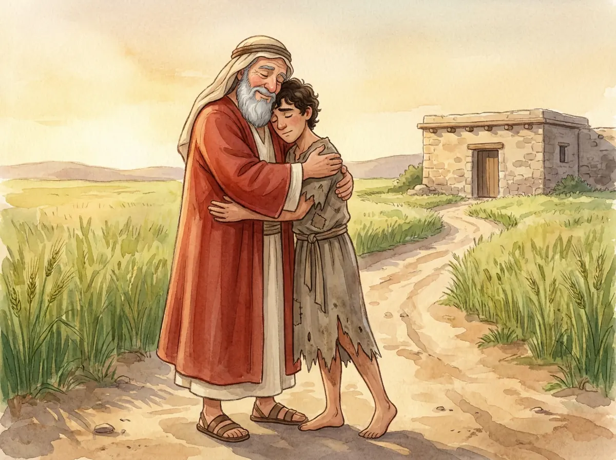 The Prodigal Son: Bible story illustration for kids