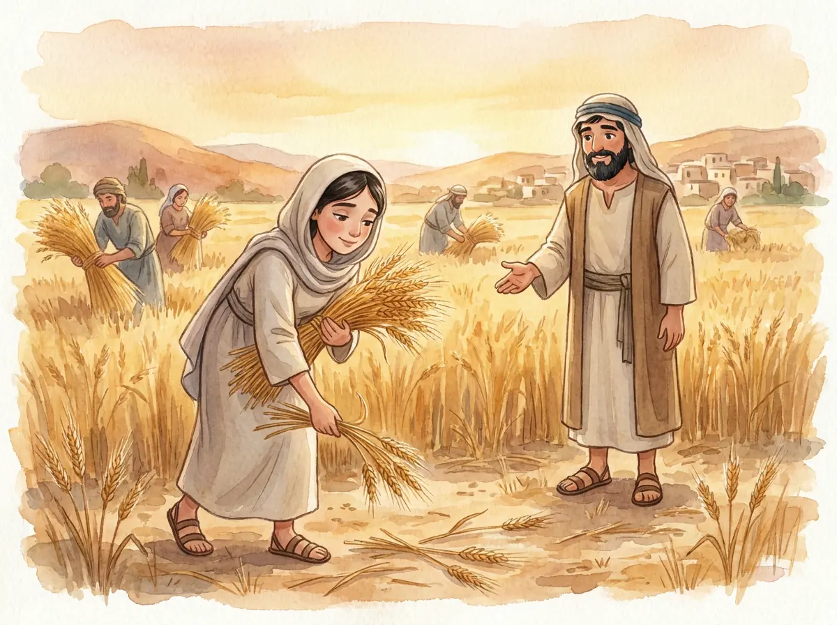 Ruth and Boaz: Bible story illustration for kids
