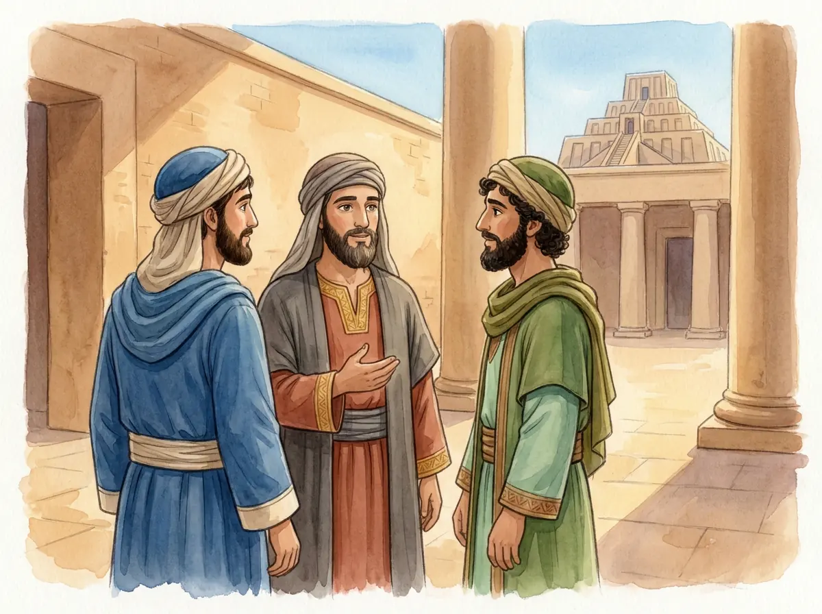Shadrach, Meshach and Abednego: Bible story illustration for kids
