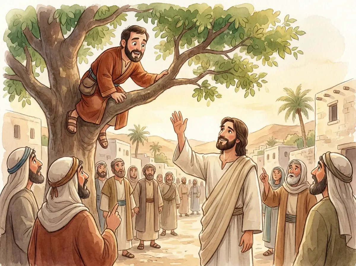 Zacchaeus: Bible story illustration for kids