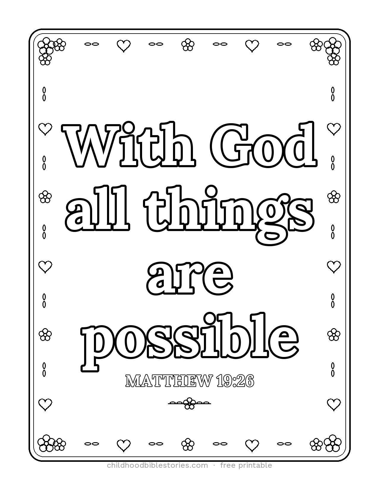 With God All Things Are Possible Bible verse coloring page preview (Matthew 19:26)