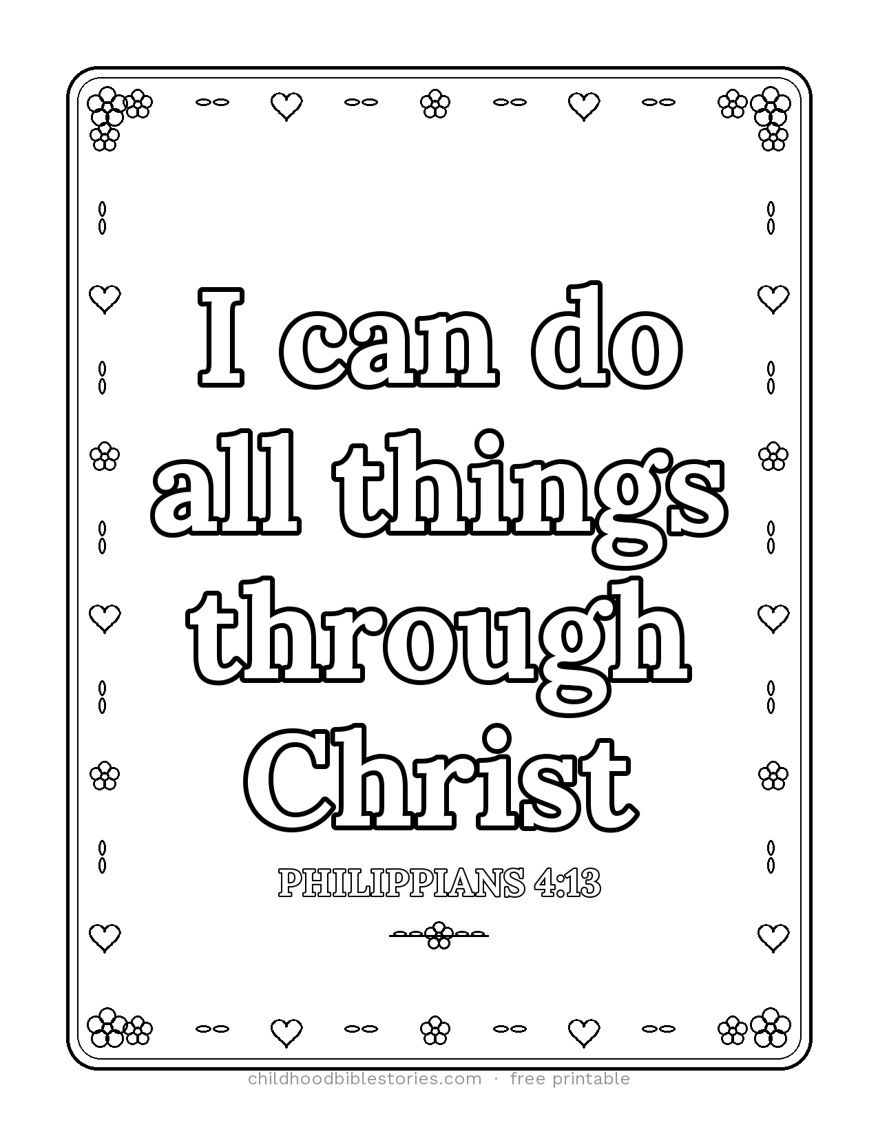 I Can Do All Things Through Christ Bible verse coloring page preview (Philippians 4:13)
