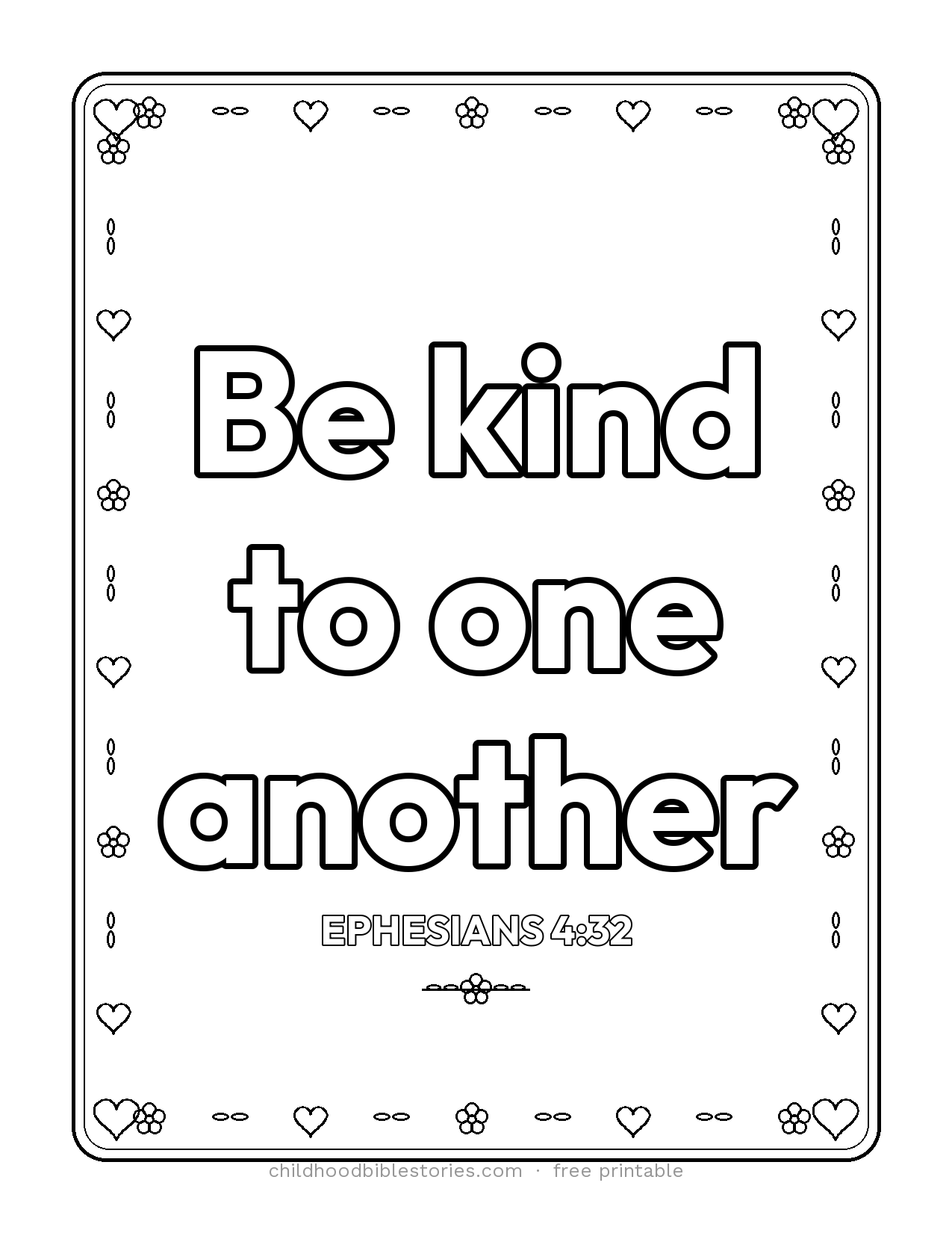 Be Kind to One Another Bible verse coloring page preview (Ephesians 4:32)