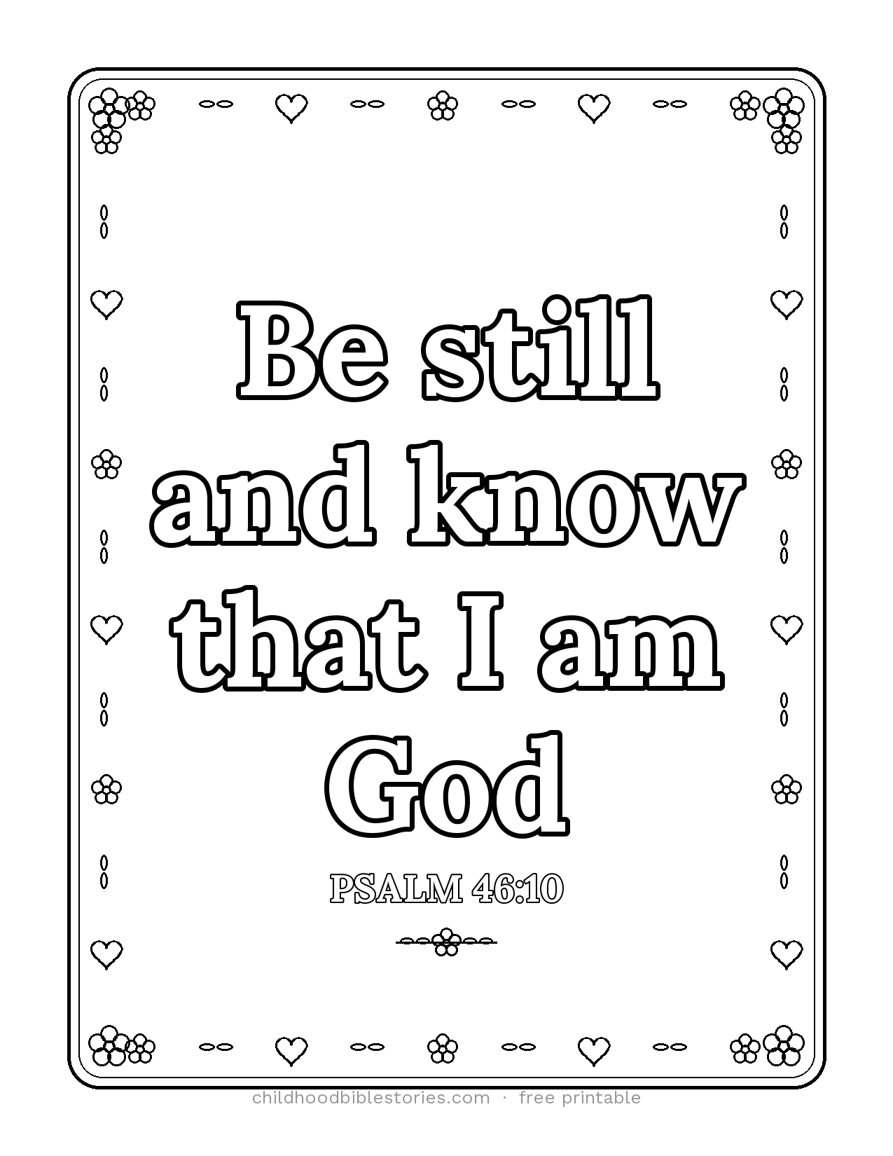 Be Still and Know That I Am God Bible verse coloring page preview (Psalm 46:10)