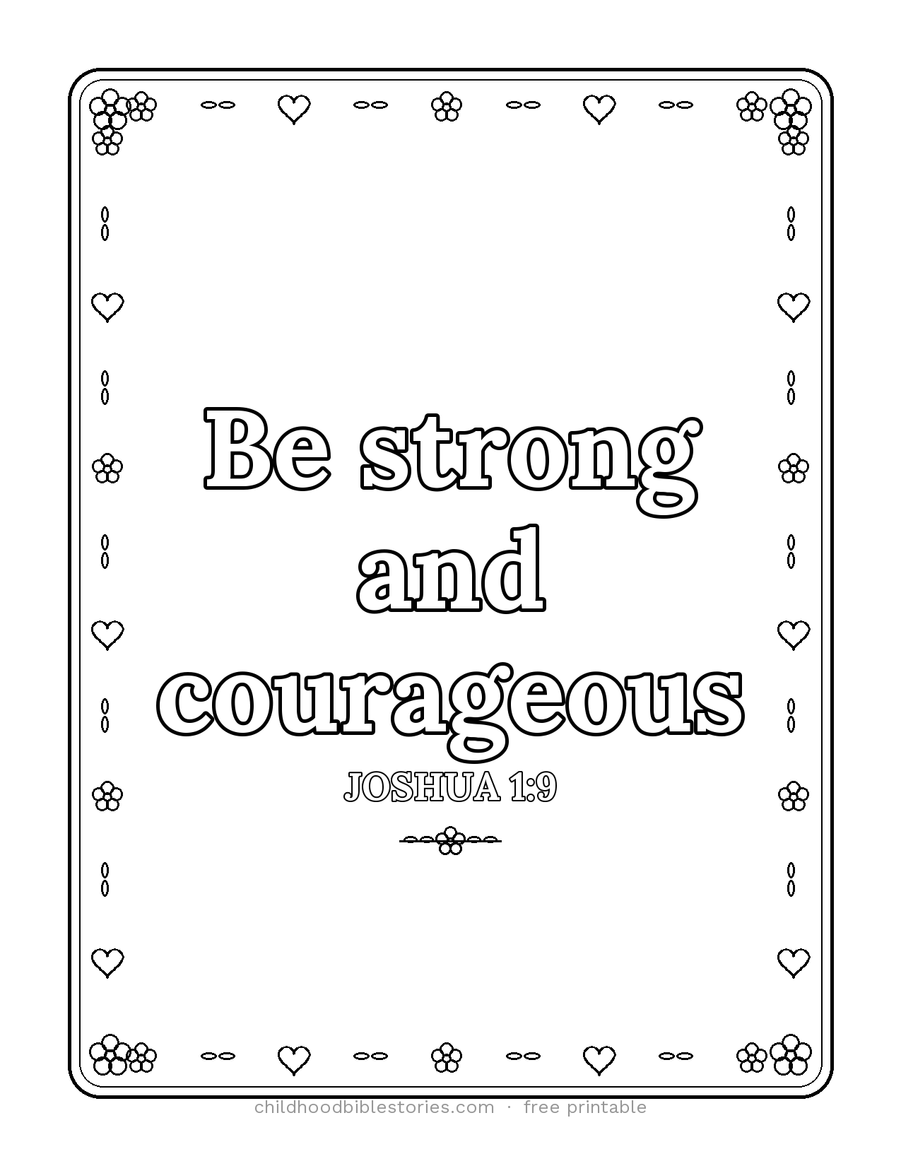 Be Strong and Courageous Bible verse coloring page preview (Joshua 1:9)