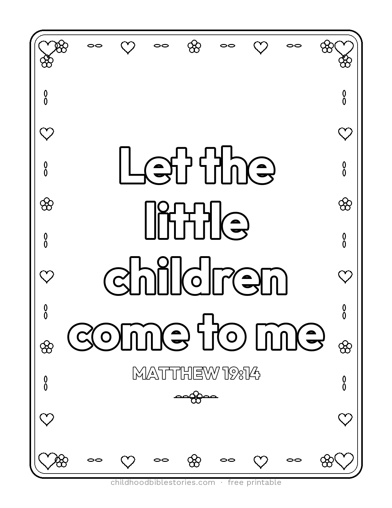 Let the Little Children Come Bible verse coloring page preview (Matthew 19:14)