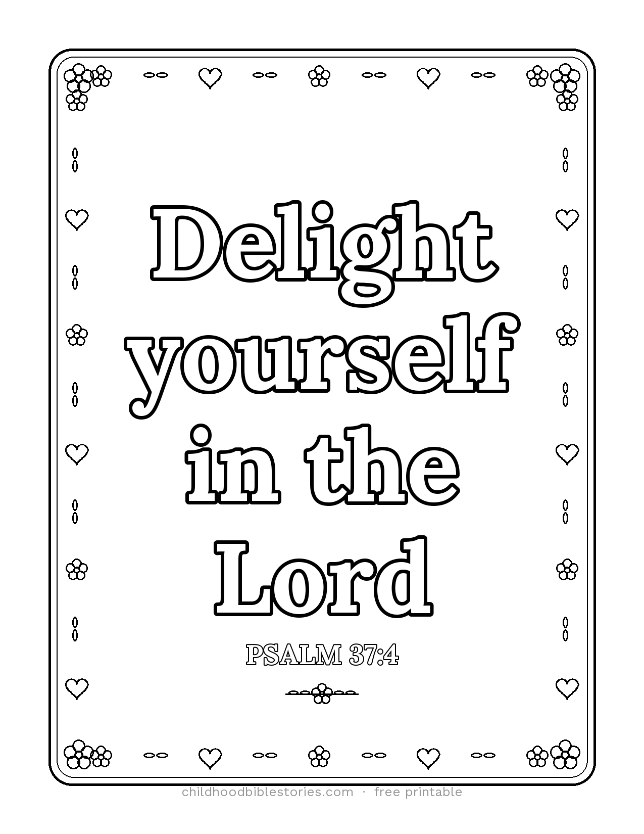 Delight Yourself in the LORD Bible verse coloring page preview (Psalm 37:4)