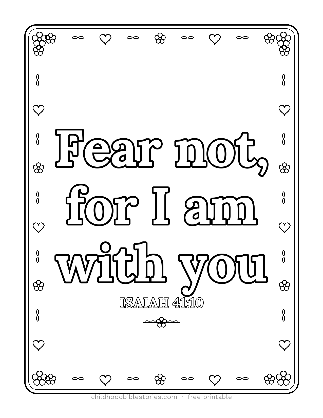 Fear Not, for I Am With You Bible verse coloring page preview (Isaiah 41:10)