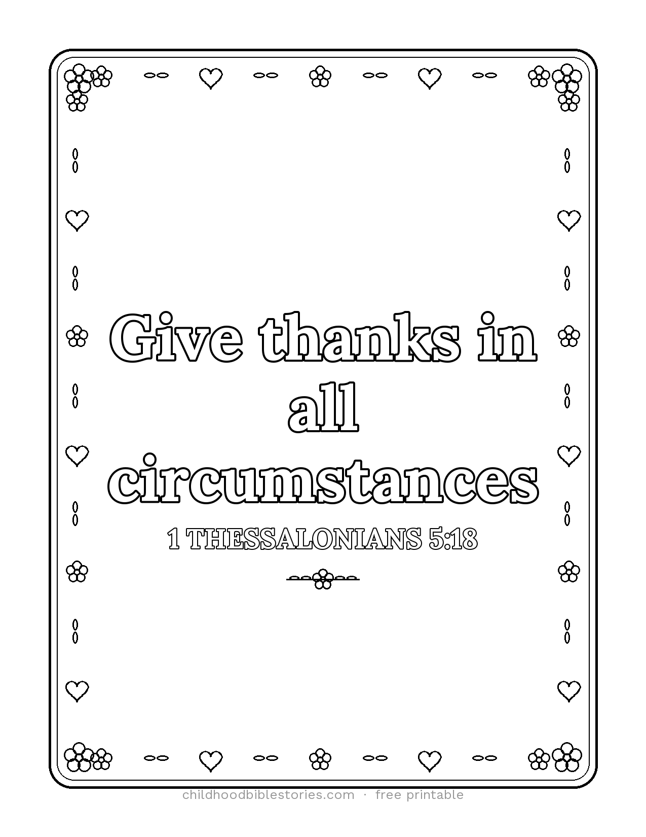 Give Thanks in All Circumstances Bible verse coloring page preview (1 Thessalonians 5:18)