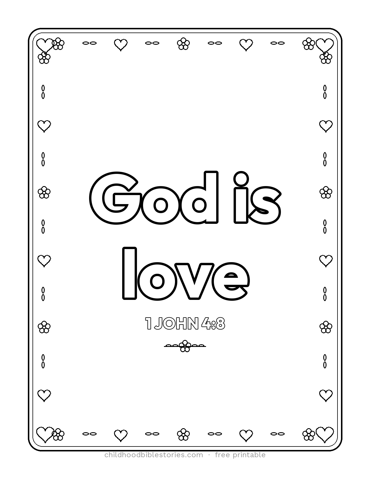God Is Love Bible verse coloring page preview (1 John 4:8)