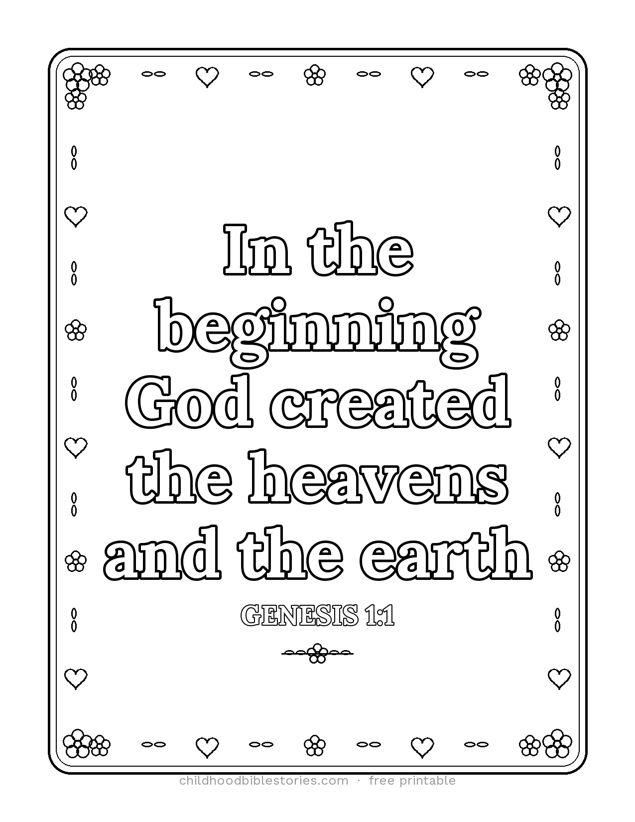 In the Beginning God Created Bible verse coloring page preview (Genesis 1:1)