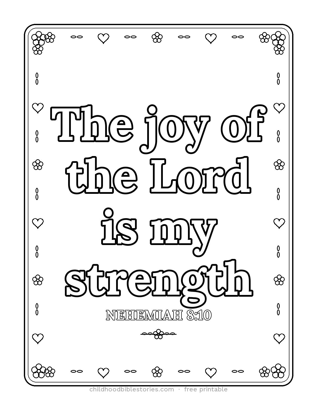 The Joy of the LORD Is My Strength Bible verse coloring page preview (Nehemiah 8:10)