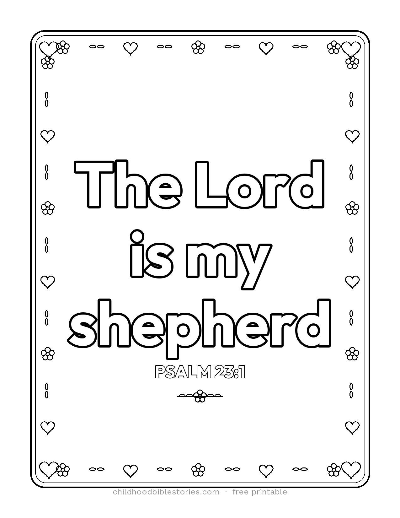 The LORD Is My Shepherd Bible verse coloring page preview (Psalm 23:1)