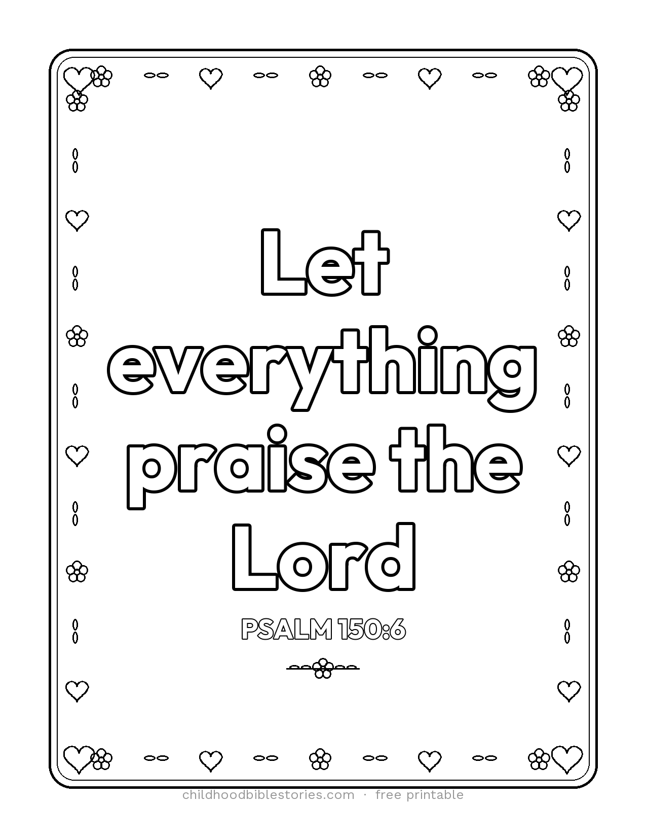 Let Everything Praise the LORD Bible verse coloring page preview (Psalm 150:6)