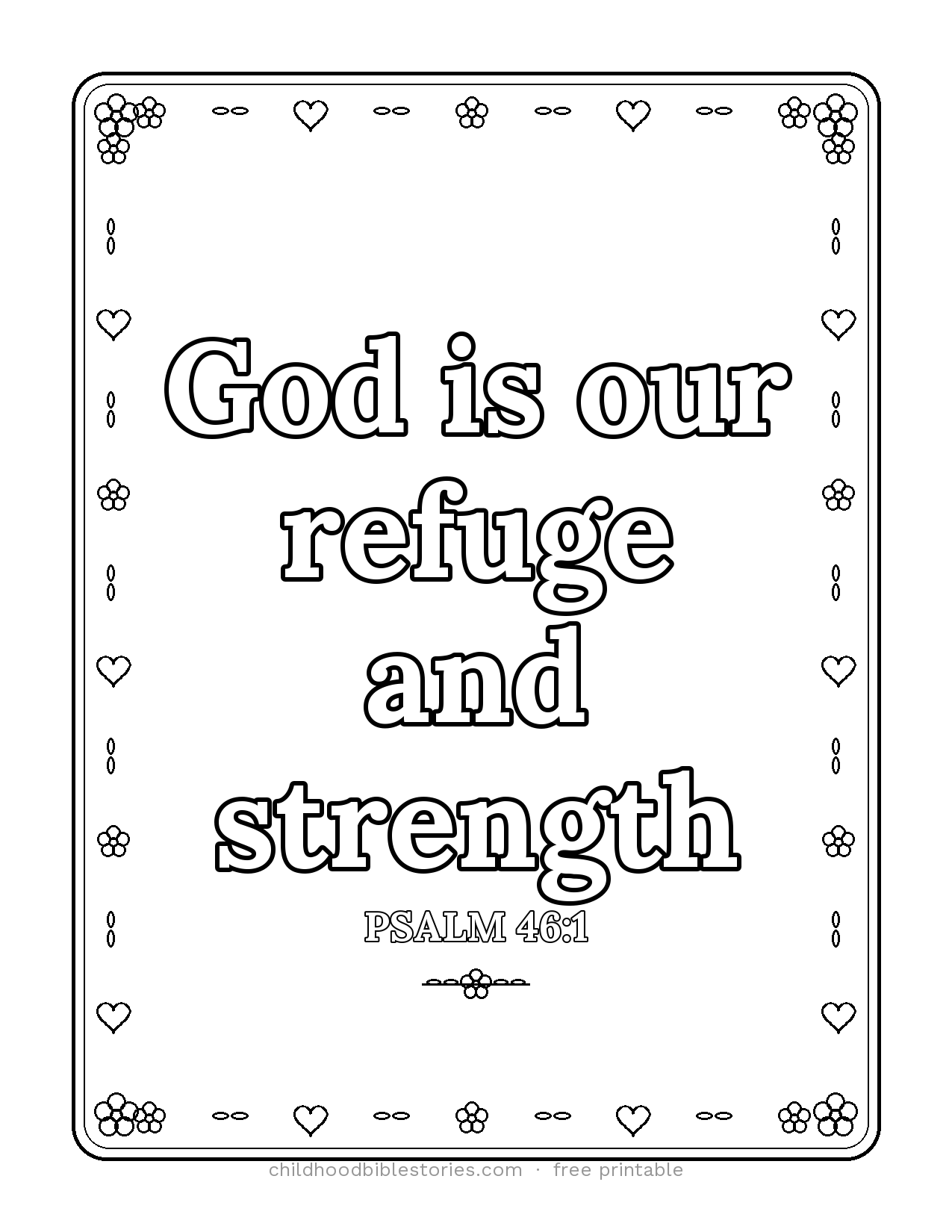God Is Our Refuge and Strength Bible verse coloring page preview (Psalm 46:1)
