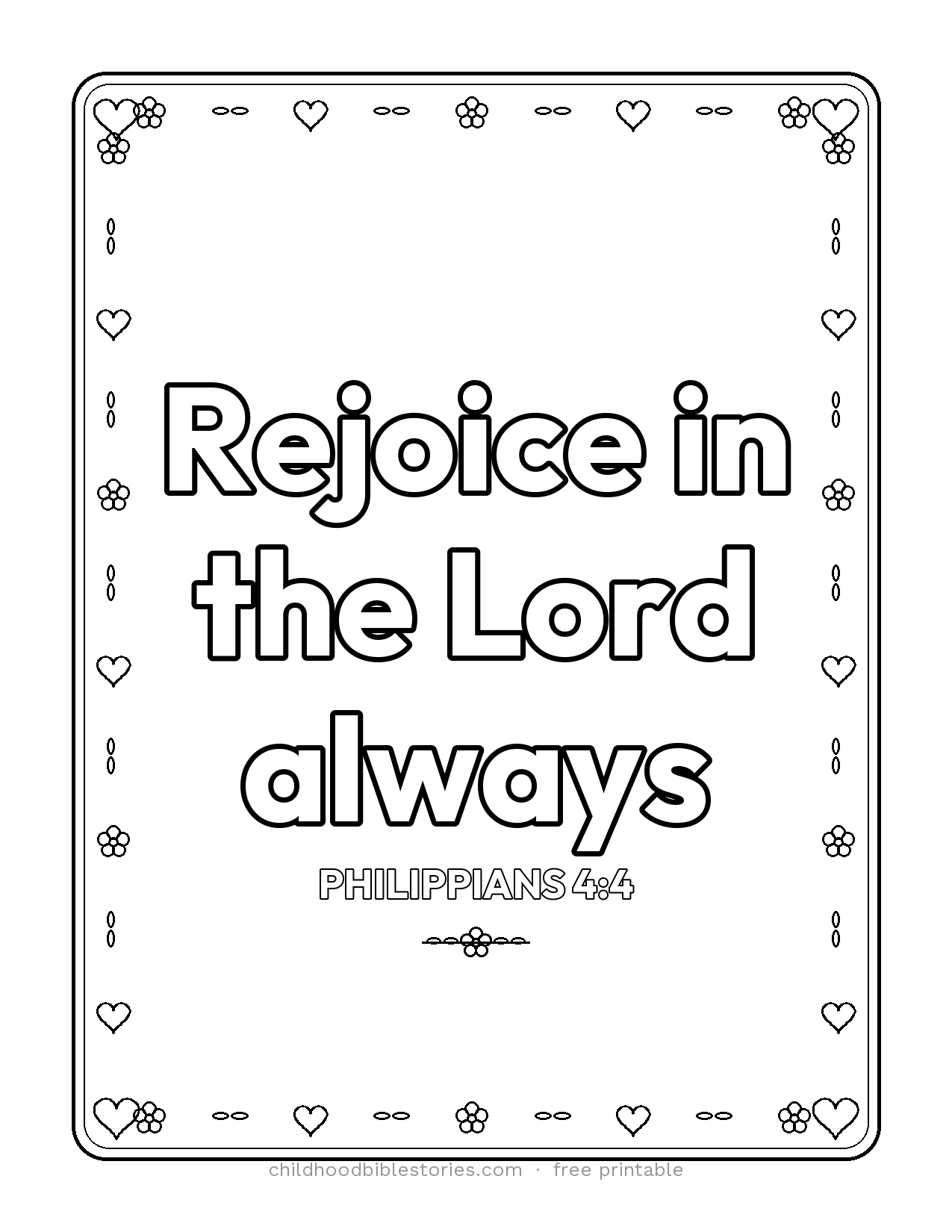 Rejoice in the LORD Always Bible verse coloring page preview (Philippians 4:4)