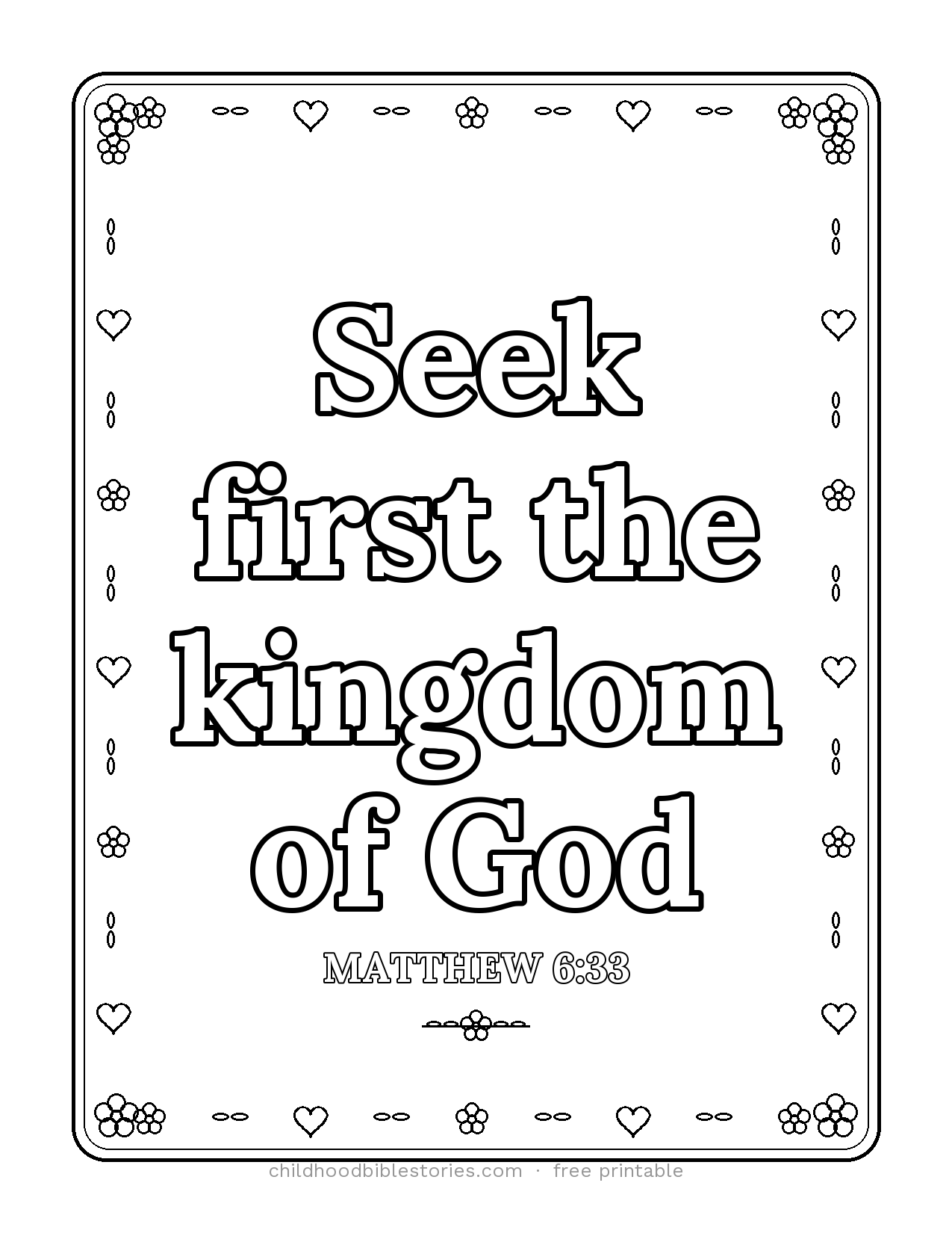 Seek First the Kingdom of God Bible verse coloring page preview (Matthew 6:33)