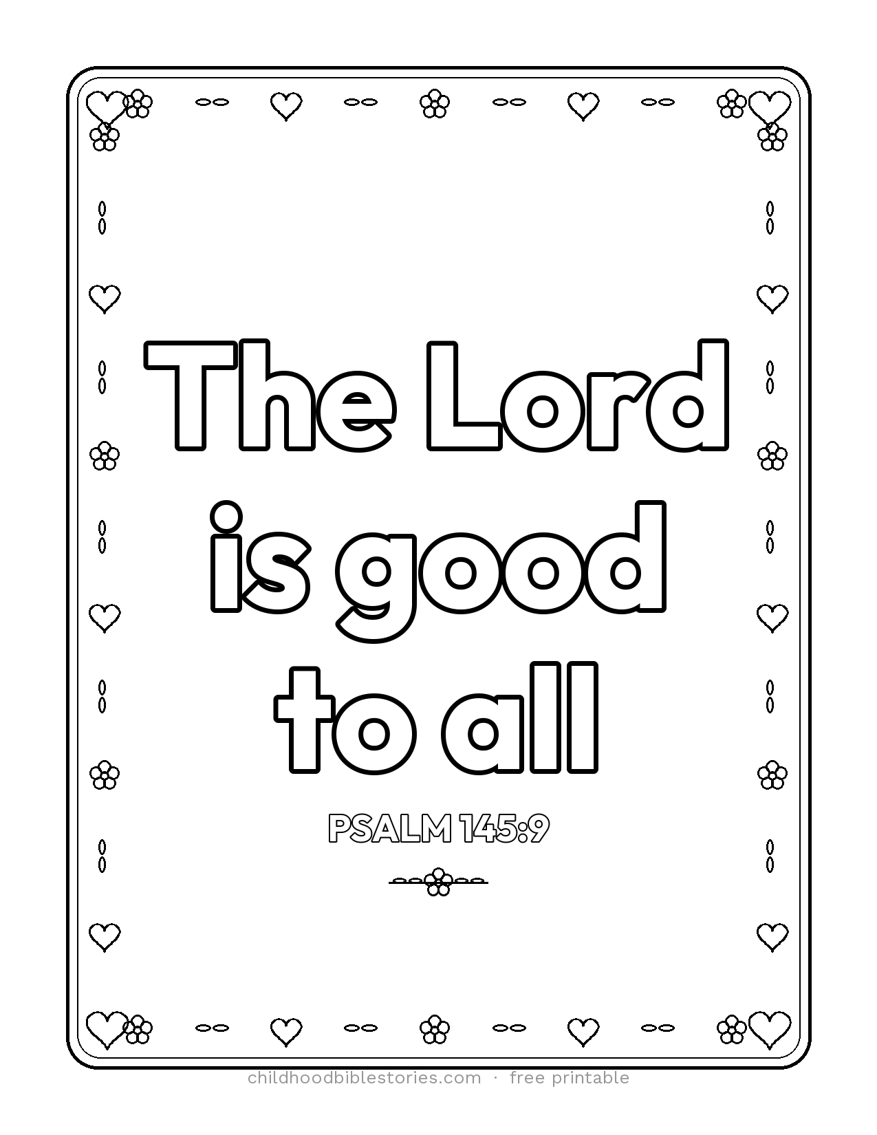 The LORD Is Good to All Bible verse coloring page preview (Psalm 145:9)