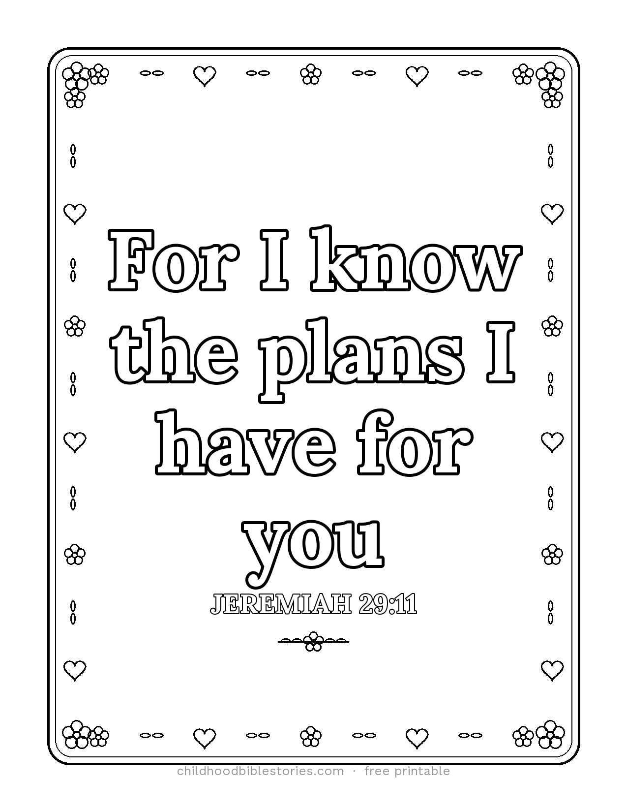 For I Know the Plans I Have for You Bible verse coloring page preview (Jeremiah 29:11)