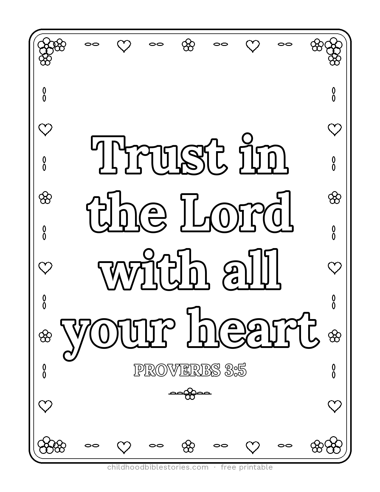 Trust in the LORD Bible verse coloring page preview (Proverbs 3:5)