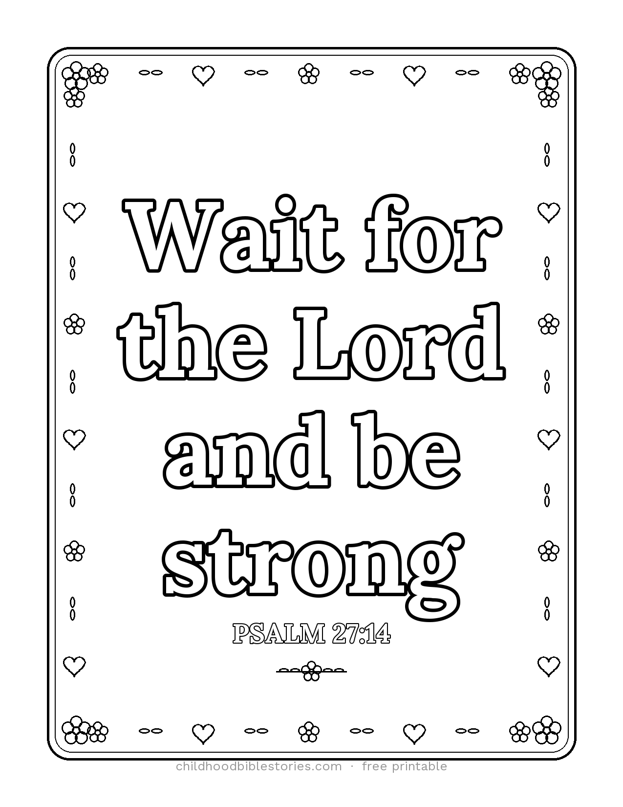 Wait for the LORD Bible verse coloring page preview (Psalm 27:14)
